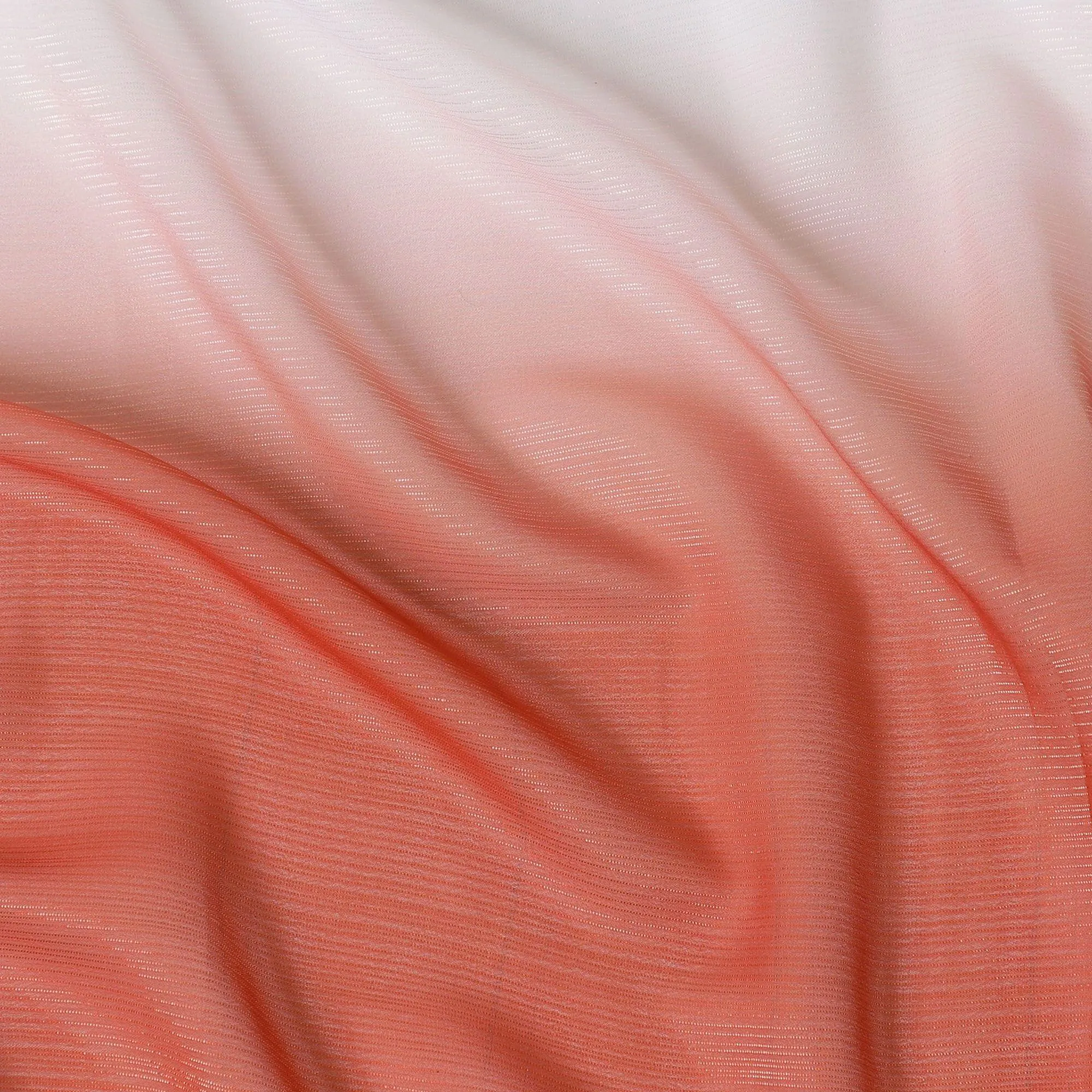 Burnt orange, white synthetic chiffon fabric with same tone metallic lurex in ombre design-D14451