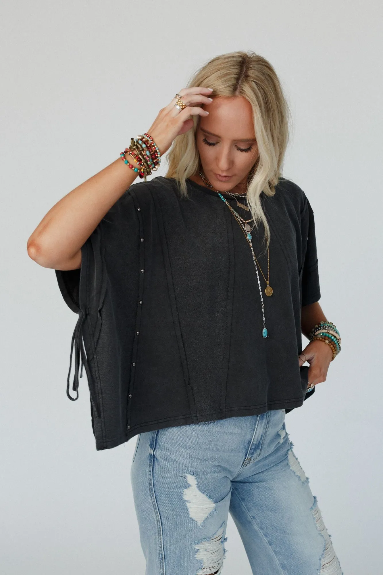 Cape Cod Studded Top - Charcoal