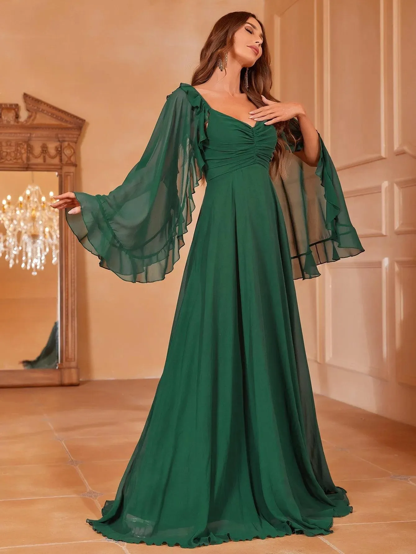 Cape Sleeves Chiffon Party Dress