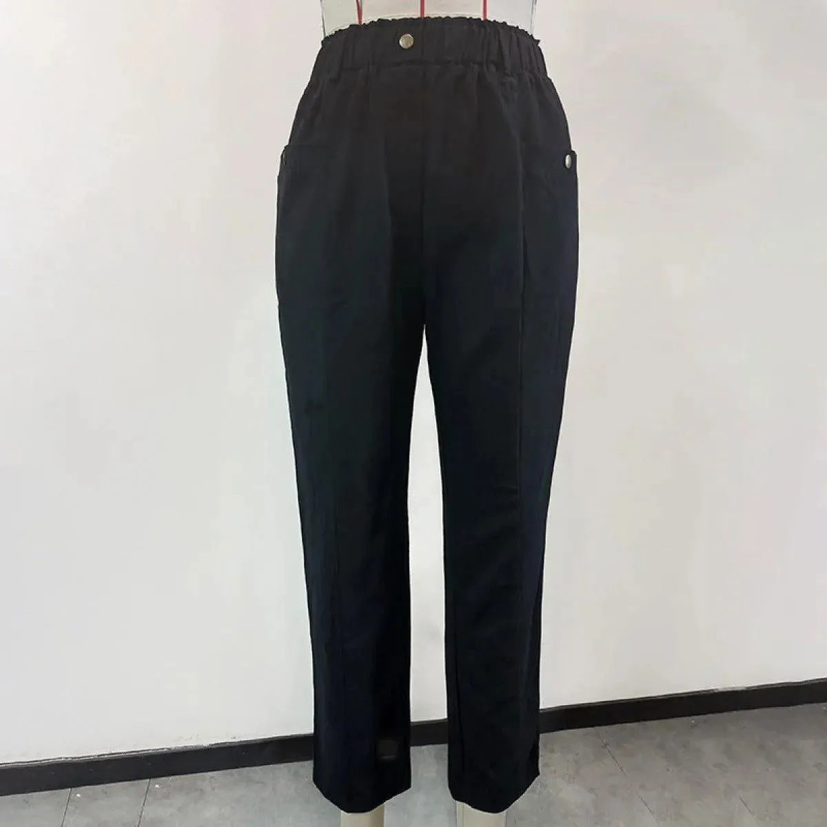 Casual High Waist Botton Straight Pants