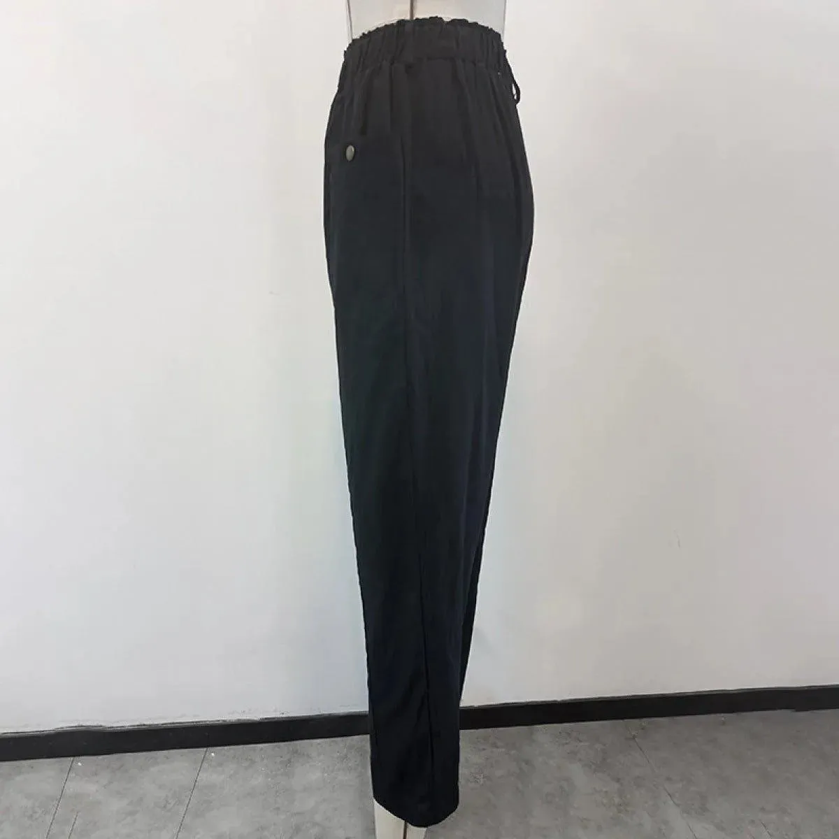 Casual High Waist Botton Straight Pants