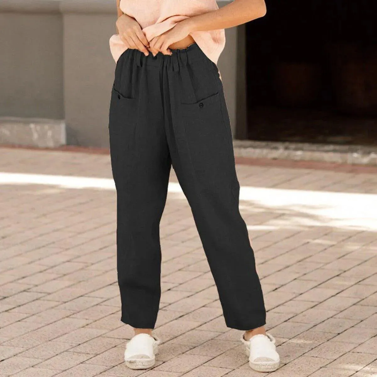 Casual High Waist Botton Straight Pants