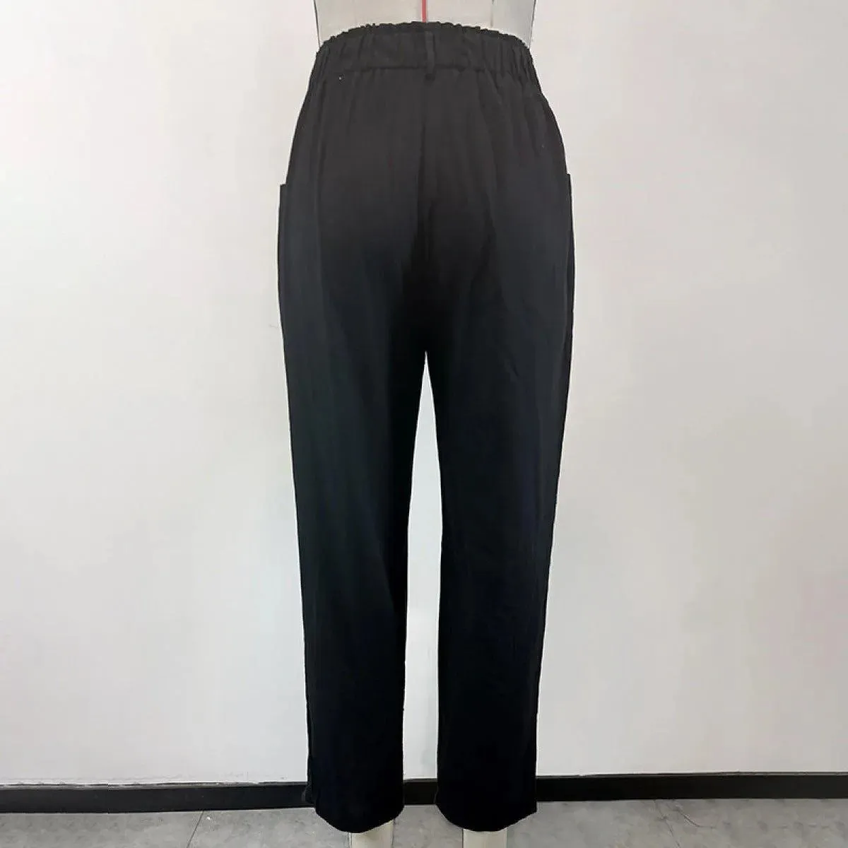 Casual High Waist Botton Straight Pants