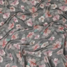 Charcoal grey Premium pure wrinkle silk chiffon fabric with multicolor print in floral design-D17006