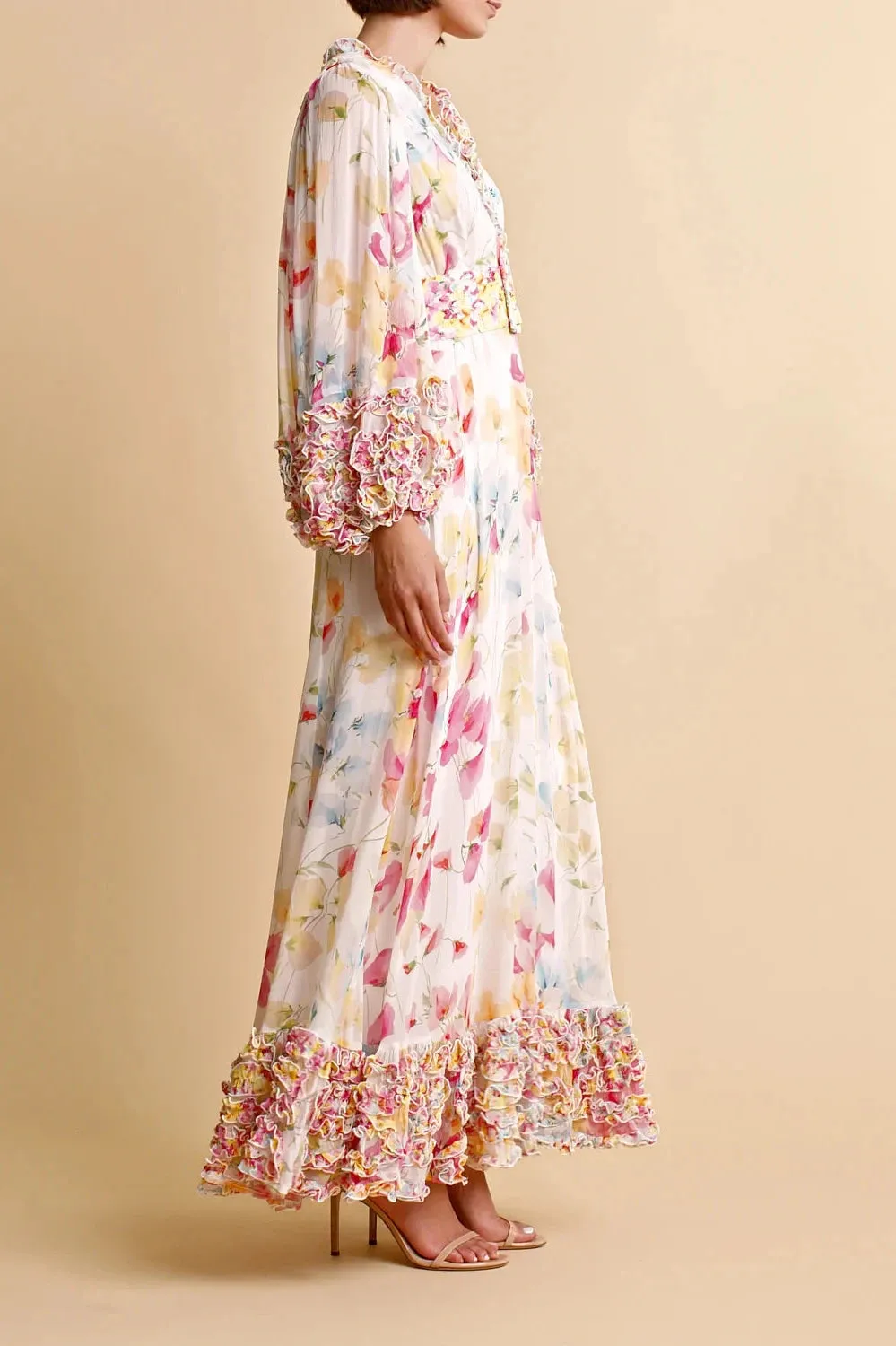 Chiffon Wrap Gown in Wildflowers