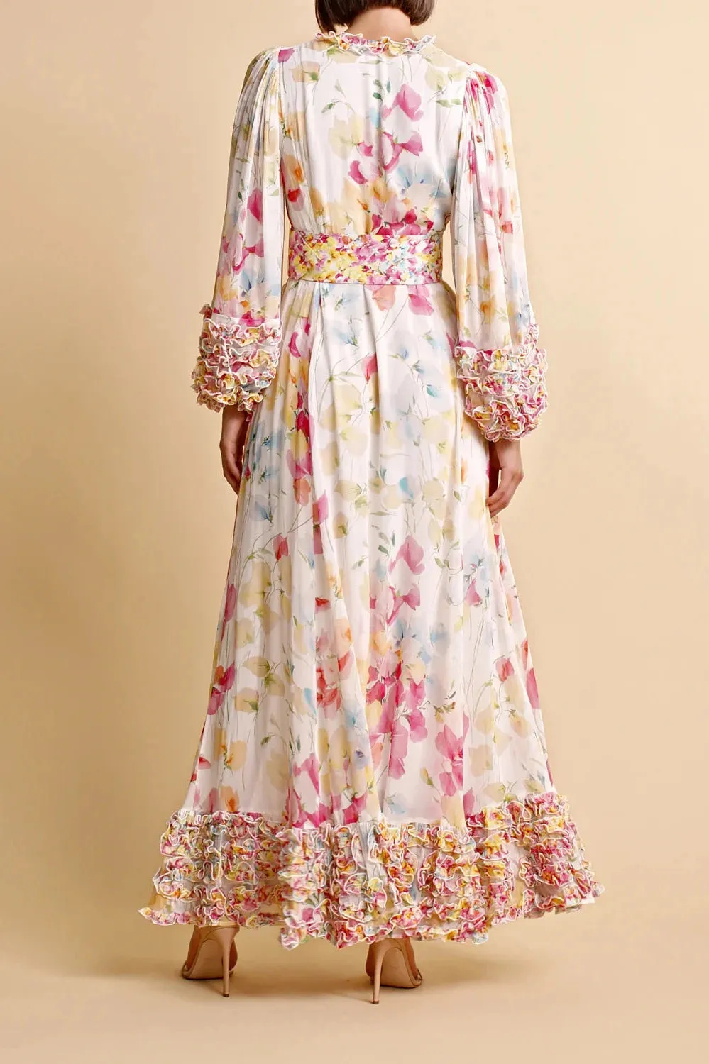 Chiffon Wrap Gown in Wildflowers