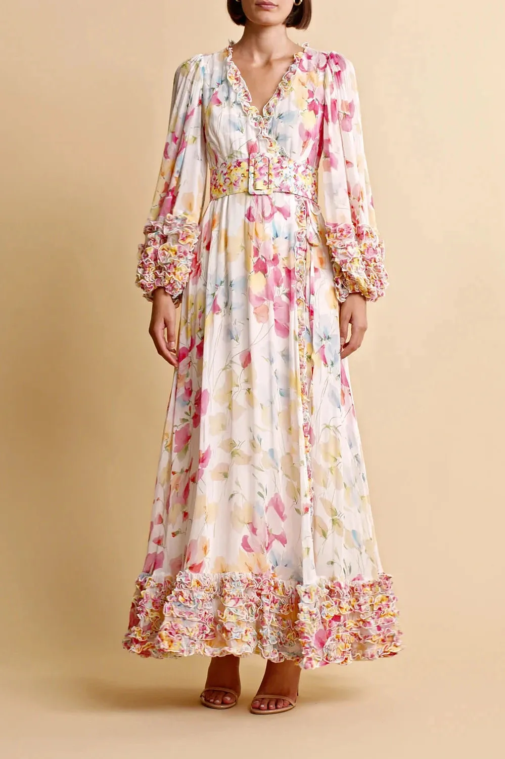 Chiffon Wrap Gown in Wildflowers