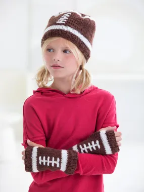 Child's Football Hat And Wristlets (Knit)