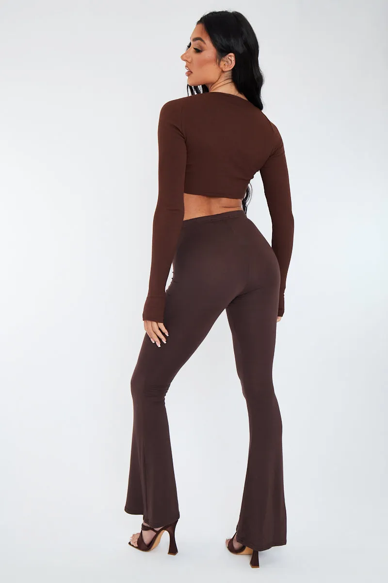 Chocolate Jersey Flare Trousers - Calla