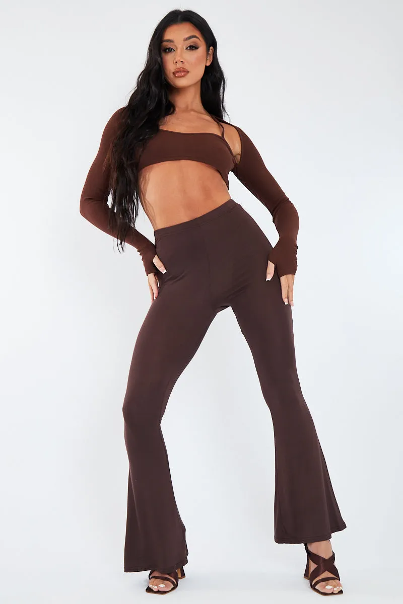 Chocolate Jersey Flare Trousers - Calla