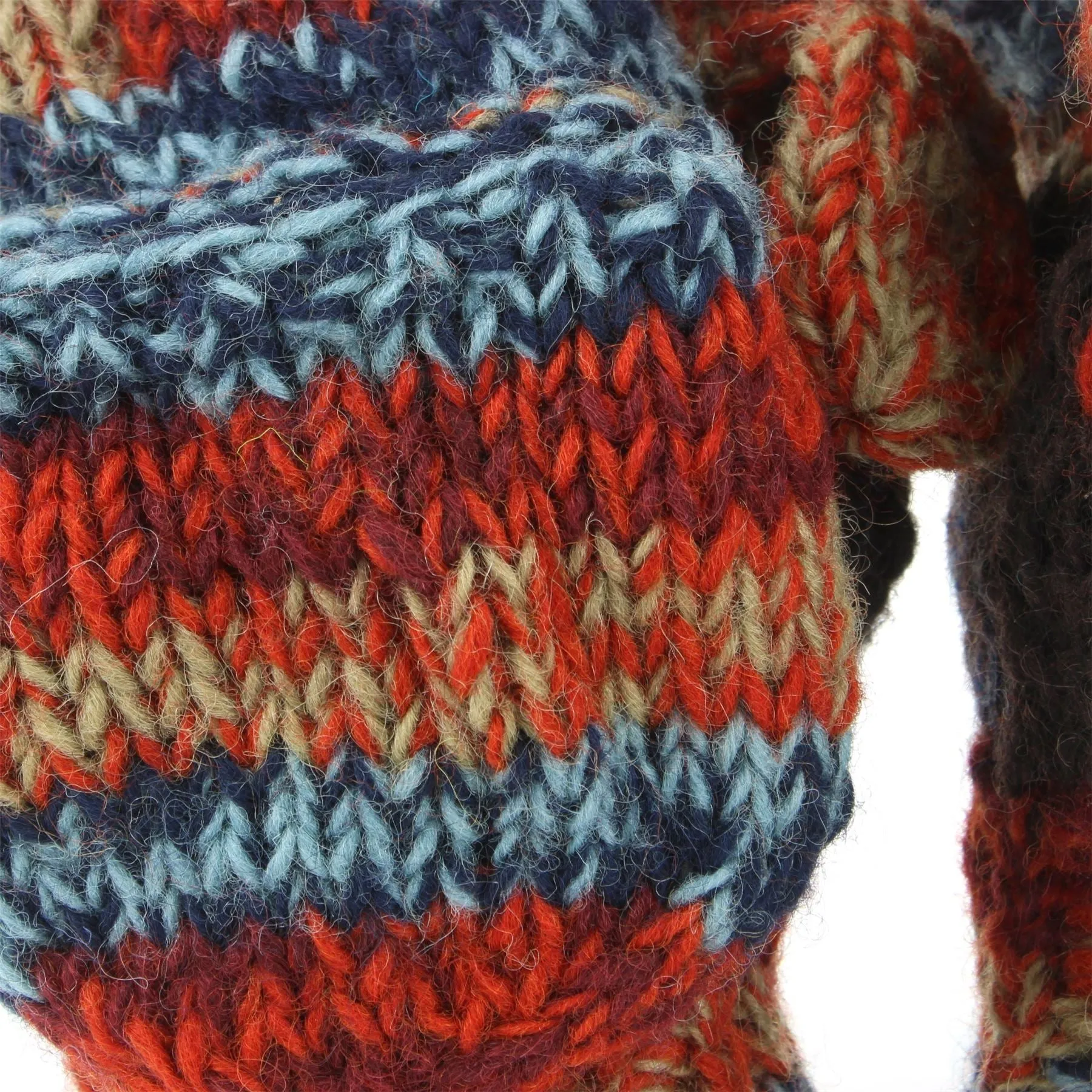 Chunky Wool Knit Fingerless Shooter Gloves - Abstract - 17 Red