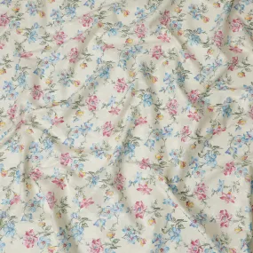 Classic Ivory Uragiri Cotton Voile Fabric with Delicate Multicolored Floral Print, 110 cm Wide - Timeless Indian Elegance-D18985