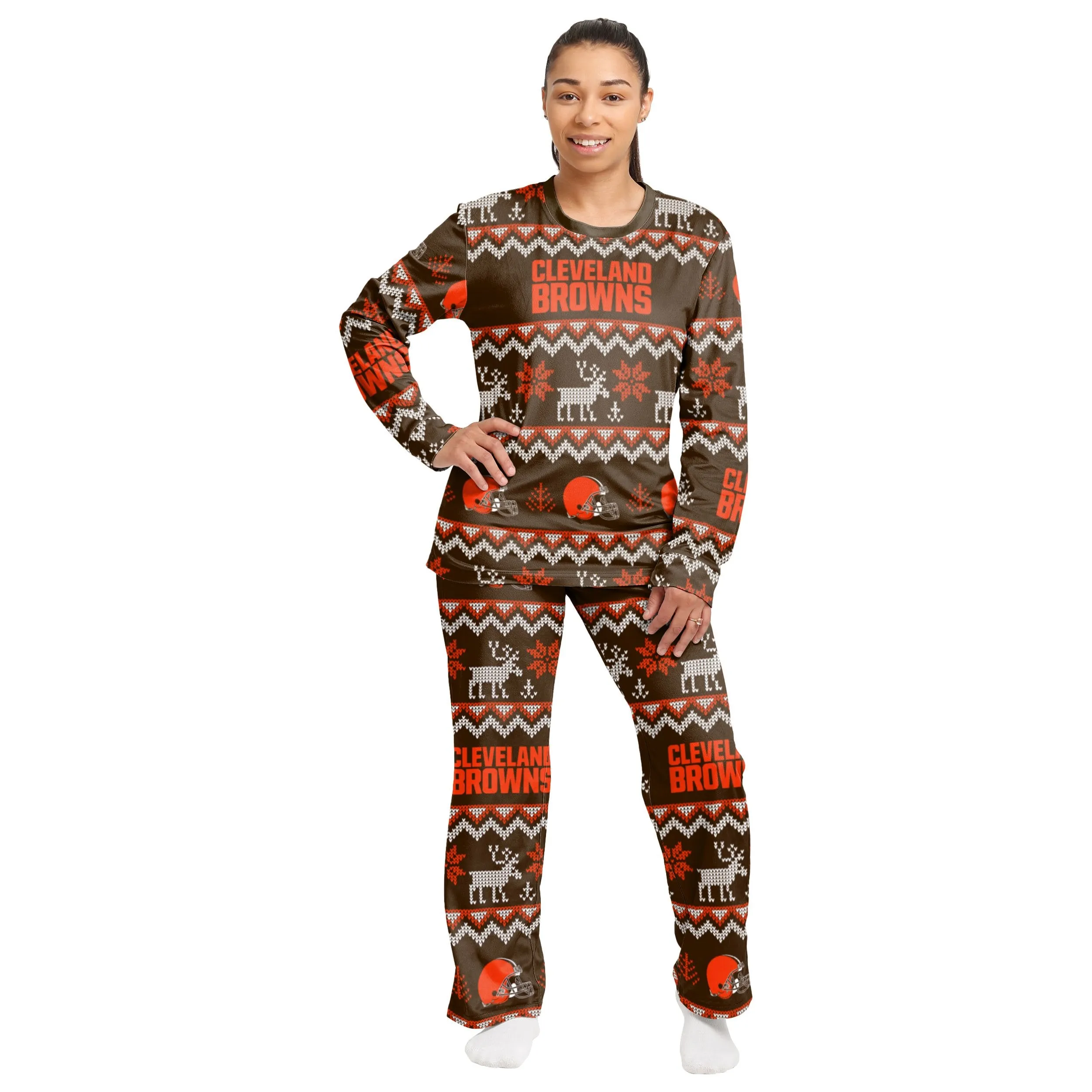 Cleveland Browns NFL Ugly Pattern Family Holiday Pajamas