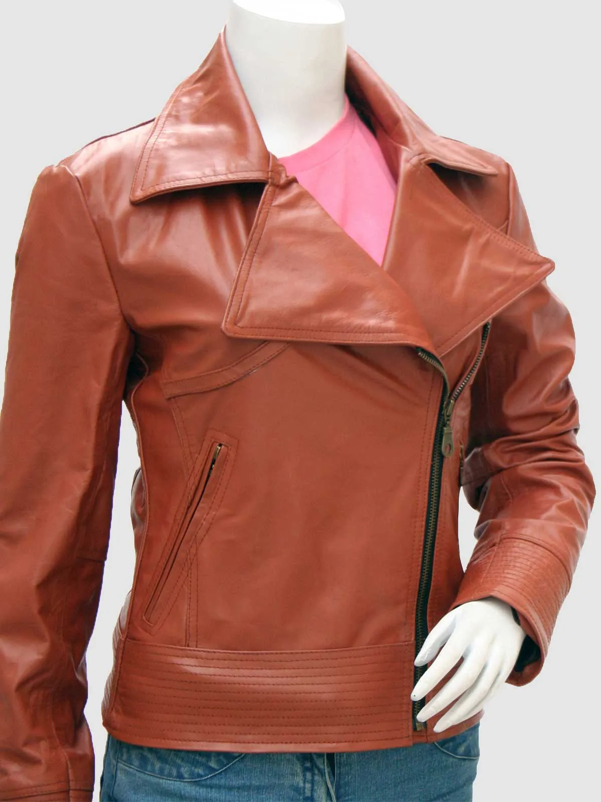 Cognac Leather Biker Jacket