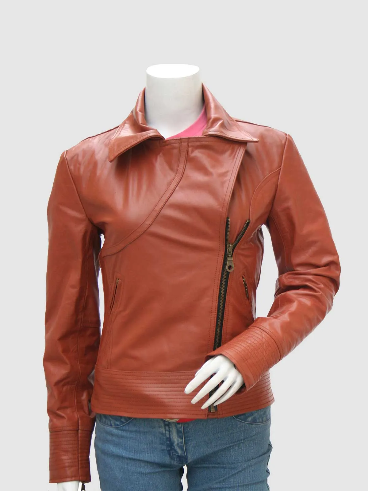 Cognac Leather Biker Jacket