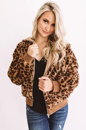 Covered In Cozy Plush Leopard Jacket In Brown