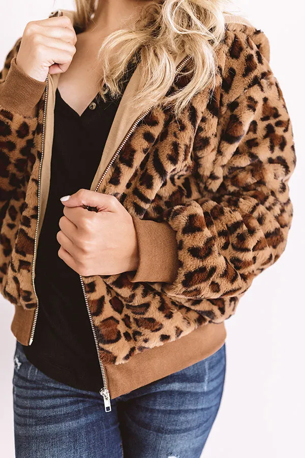 Covered In Cozy Plush Leopard Jacket In Brown