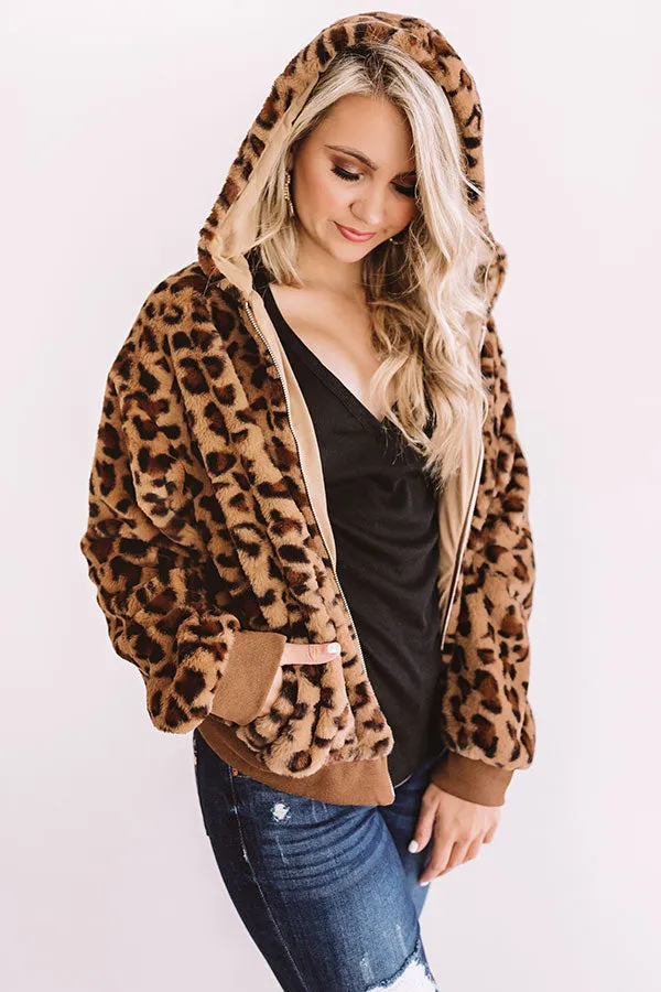 Covered In Cozy Plush Leopard Jacket In Brown