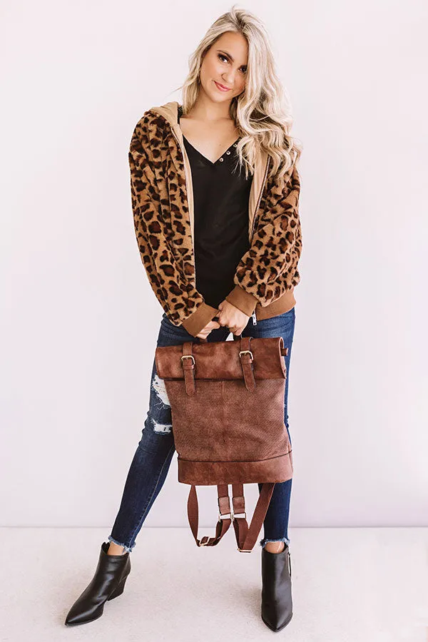 Covered In Cozy Plush Leopard Jacket In Brown