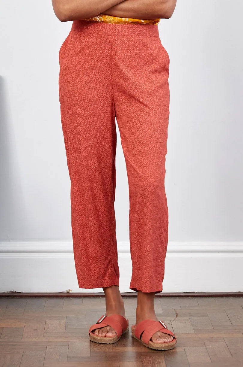 Cropped Straight Leg Slub Trouser