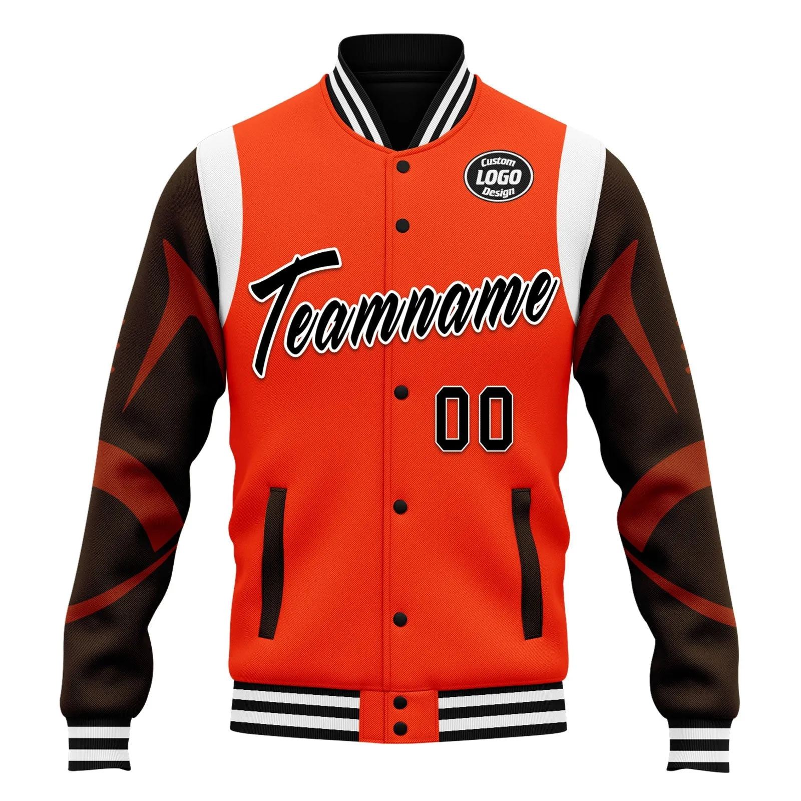 Custom Orange Cleveland Jacket Bomber Full-Snap Varsity Letterman Personalized Jacket FZ005-D025004-11