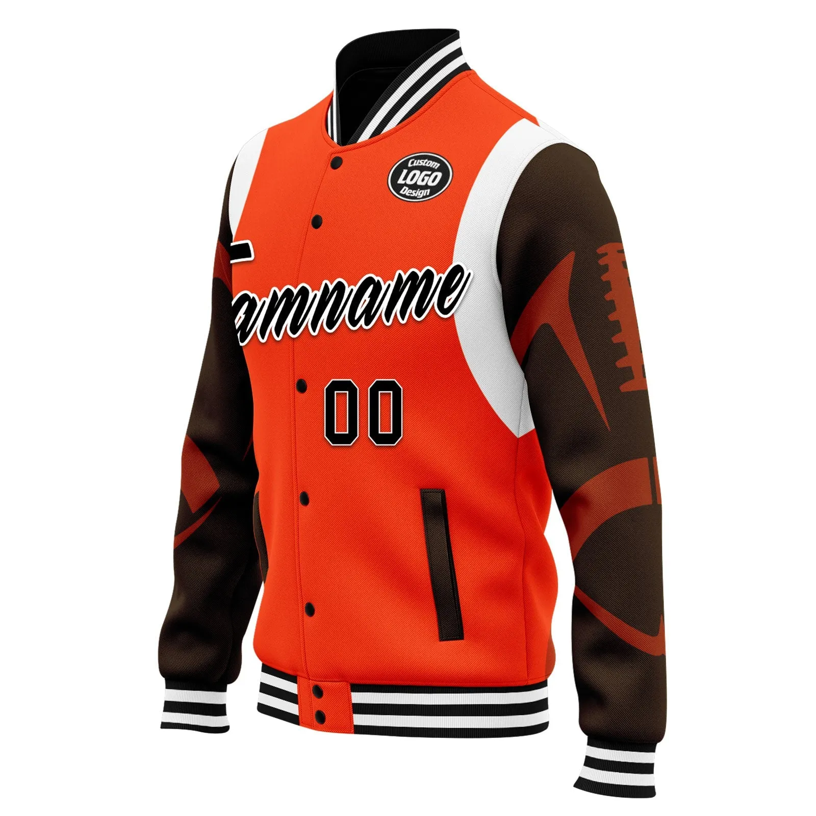 Custom Orange Cleveland Jacket Bomber Full-Snap Varsity Letterman Personalized Jacket FZ005-D025004-11