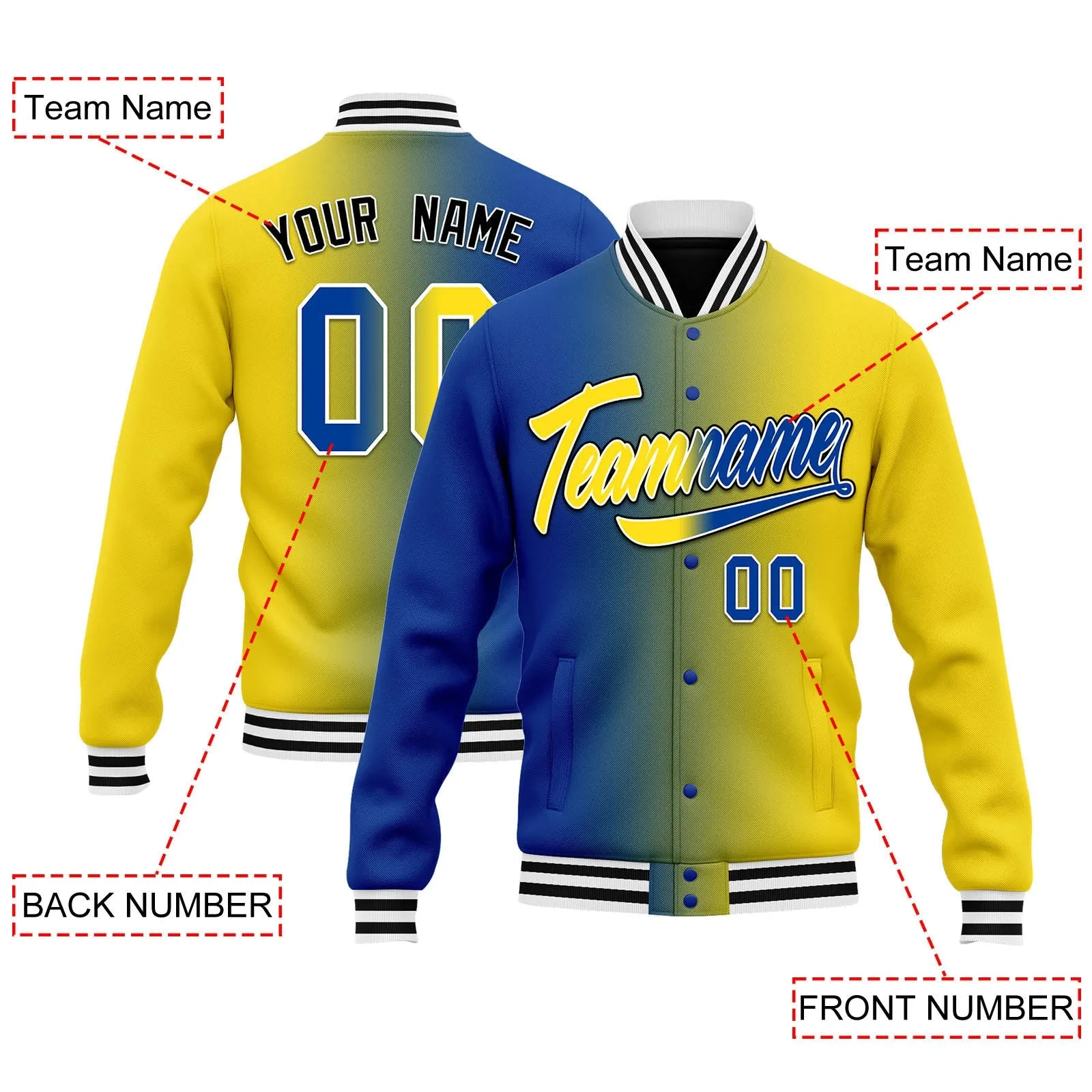 Custom Split Fashion Jacket Bomber Full-Snap Varsity Letterman Personalized Jacket FZ005-D028014-3