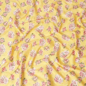 Cyber yellow uragiri cotton voile fabric with same tone jacquard having multicolor print in floral design-D10050