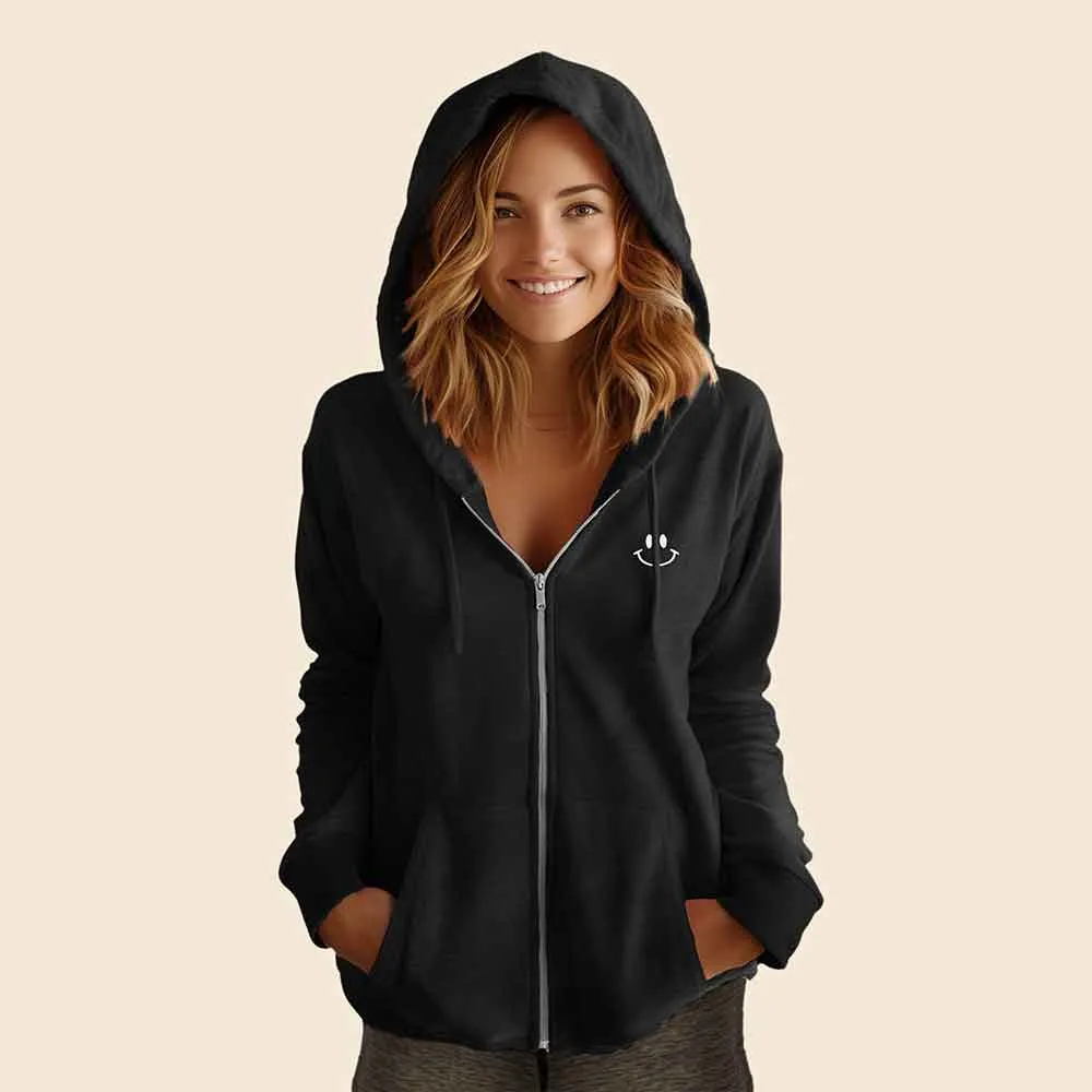 Dalix Smile Face Washed Zip Hoodie