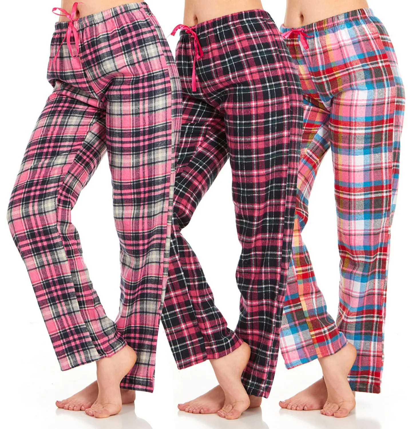 DARESAY Women's Flannel Pajama Pants - Set of Pajama Pants for Women, Soft, Comfy, Plaid Pants for Lounge & Sleep, 3-Pack.