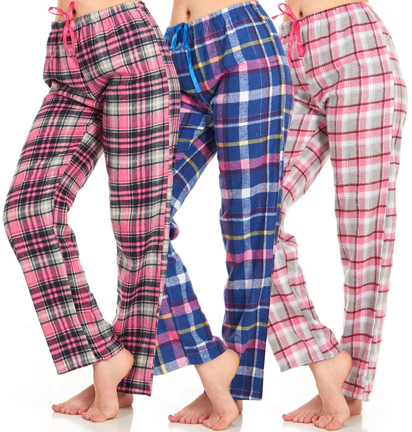 DARESAY Women's Flannel Pajama Pants - Set of Pajama Pants for Women, Soft, Comfy, Plaid Pants for Lounge & Sleep, 3-Pack.