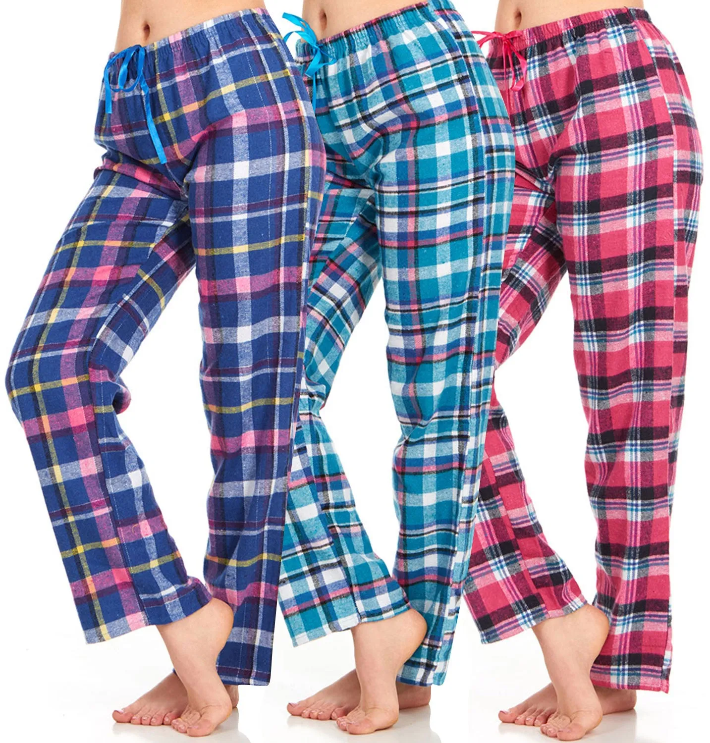 DARESAY Women's Flannel Pajama Pants - Set of Pajama Pants for Women, Soft, Comfy, Plaid Pants for Lounge & Sleep, 3-Pack.