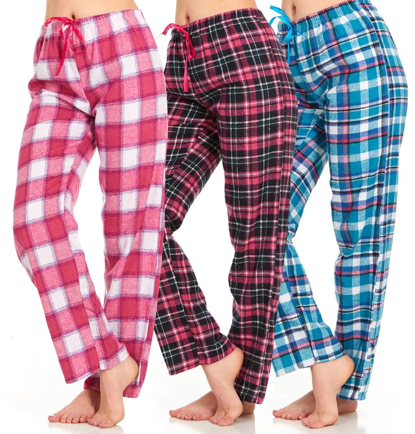 DARESAY Women's Flannel Pajama Pants - Set of Pajama Pants for Women, Soft, Comfy, Plaid Pants for Lounge & Sleep, 3-Pack.