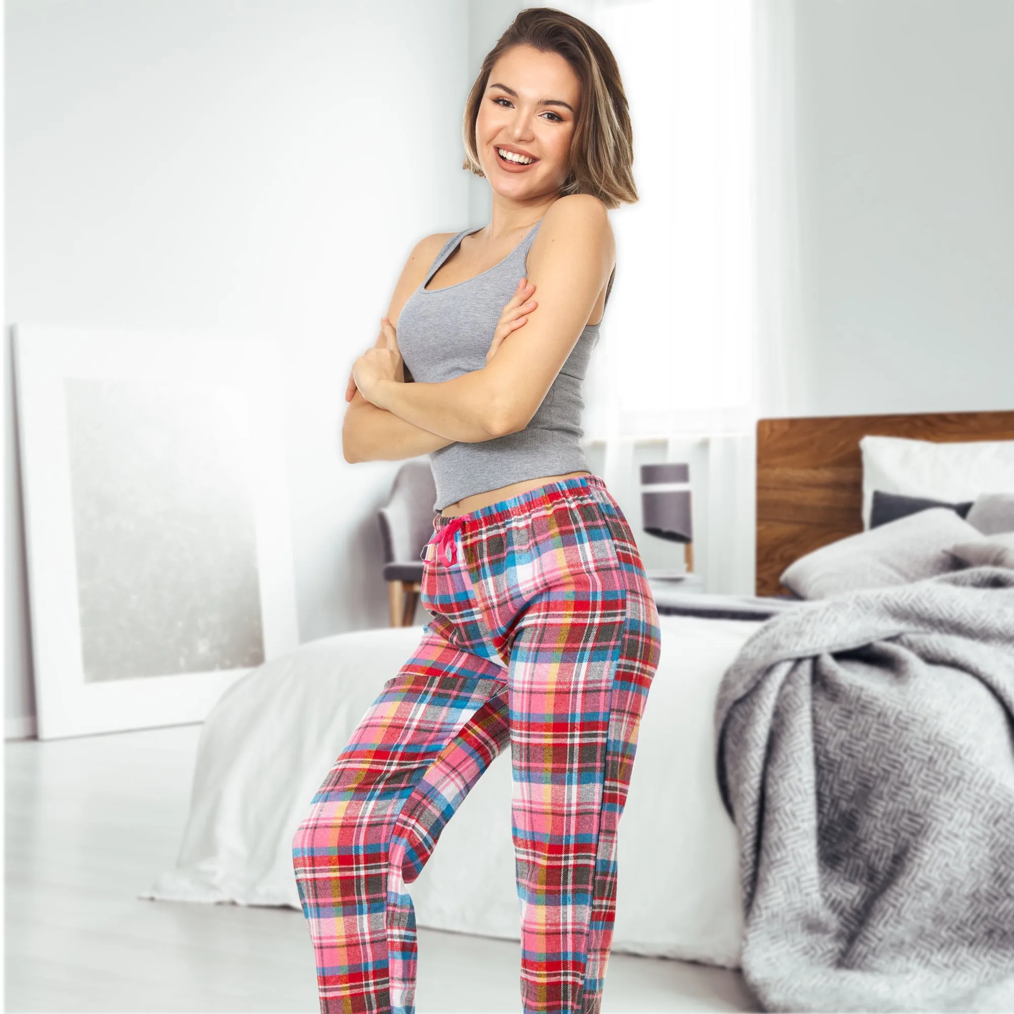 DARESAY Women's Flannel Pajama Pants - Set of Pajama Pants for Women, Soft, Comfy, Plaid Pants for Lounge & Sleep, 3-Pack.