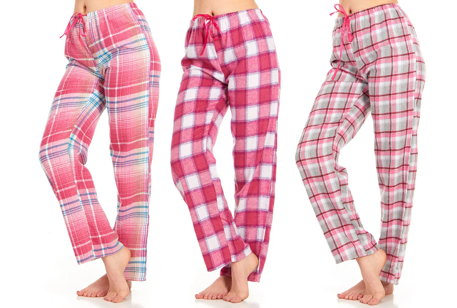 DARESAY Women's Flannel Pajama Pants - Set of Pajama Pants for Women, Soft, Comfy, Plaid Pants for Lounge & Sleep, 3-Pack.