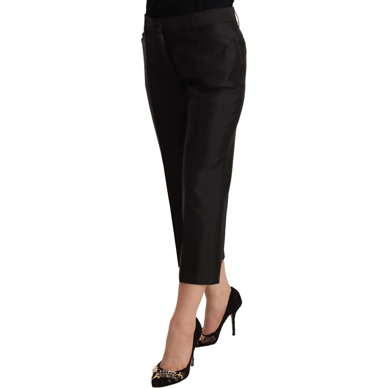 Dolce & Gabbana Chic Silk Cropped Trousers in Timeless Black