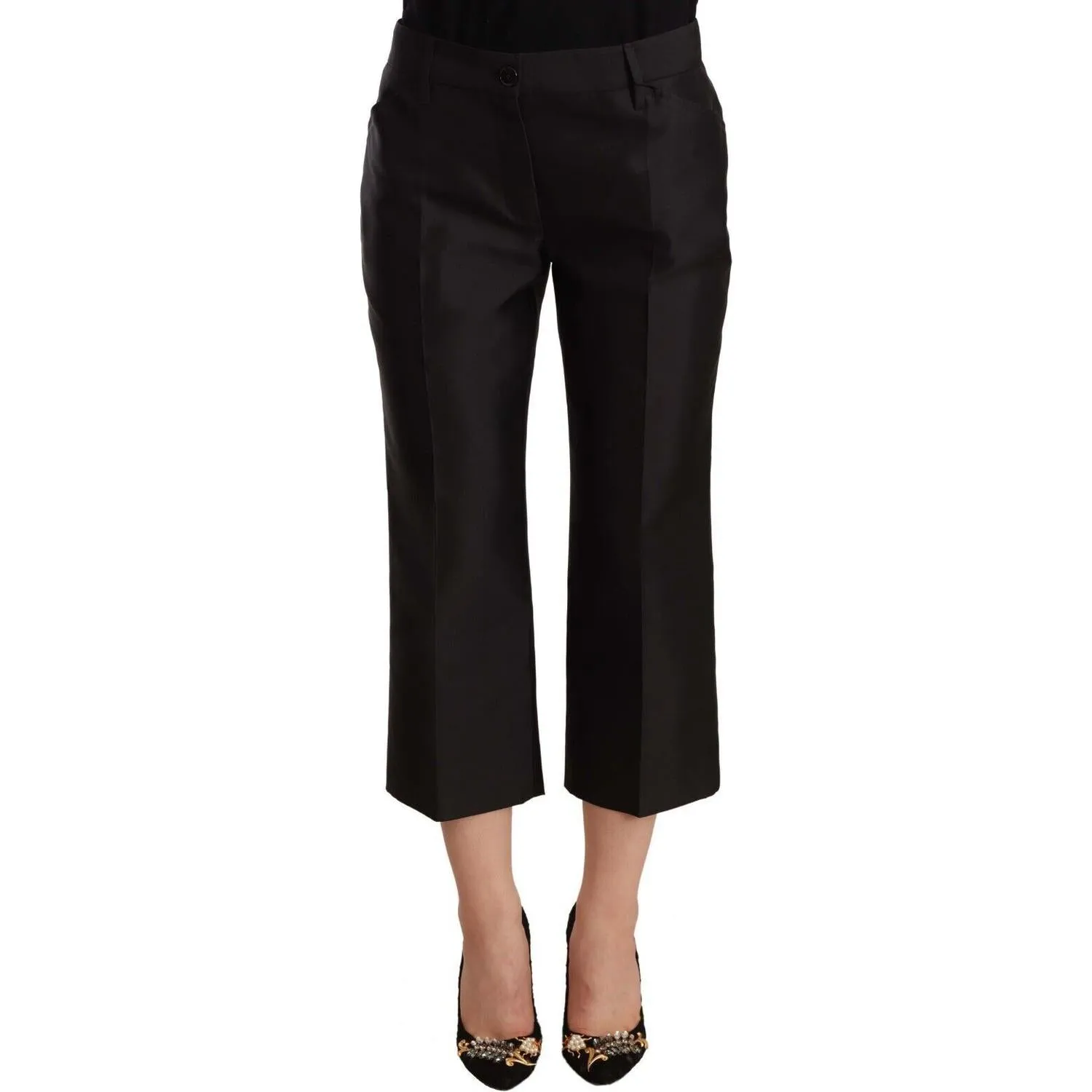 Dolce & Gabbana Chic Silk Cropped Trousers in Timeless Black