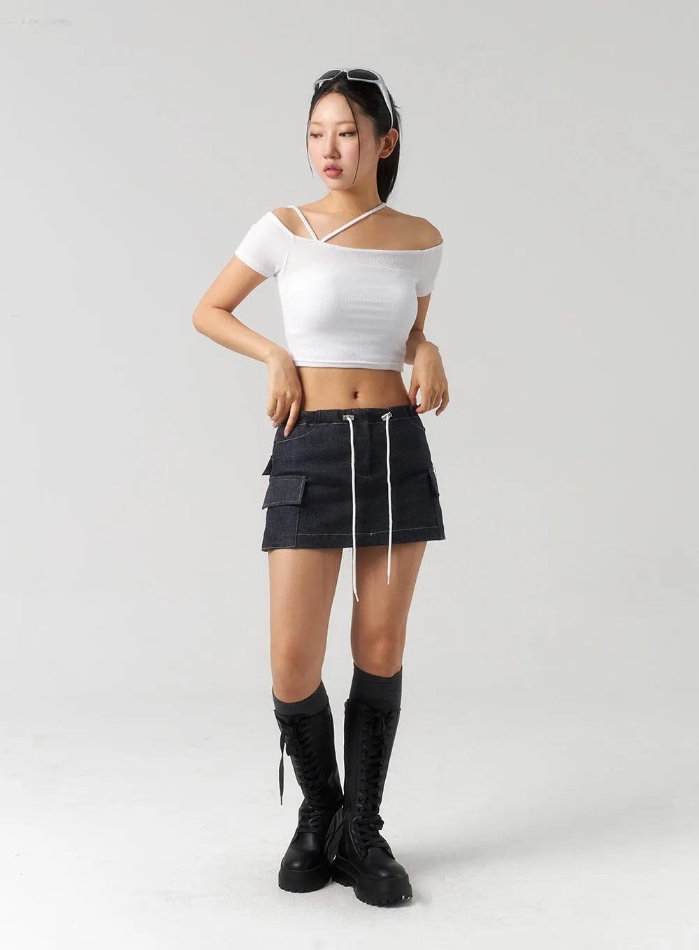 Drawstring Mini Skirt CU326