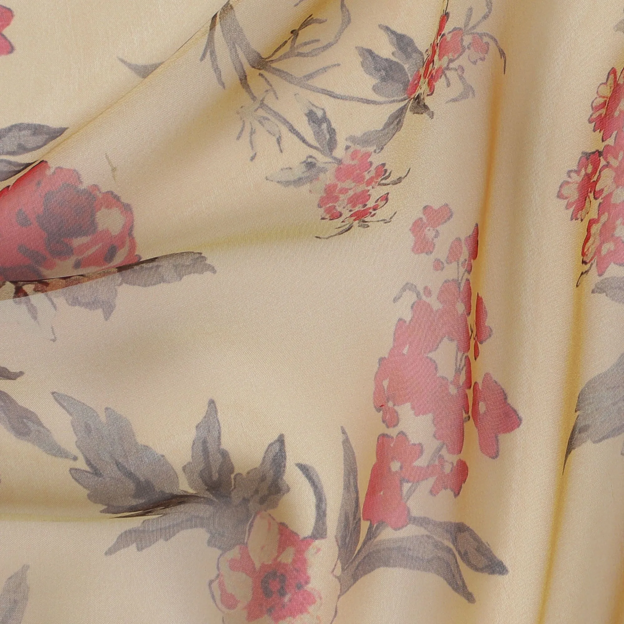 Elegant Cream Floral Silk Chiffon Fabric, 110cm Width – Perfect for Romantic Blouses and Flowing Dresses-D20092