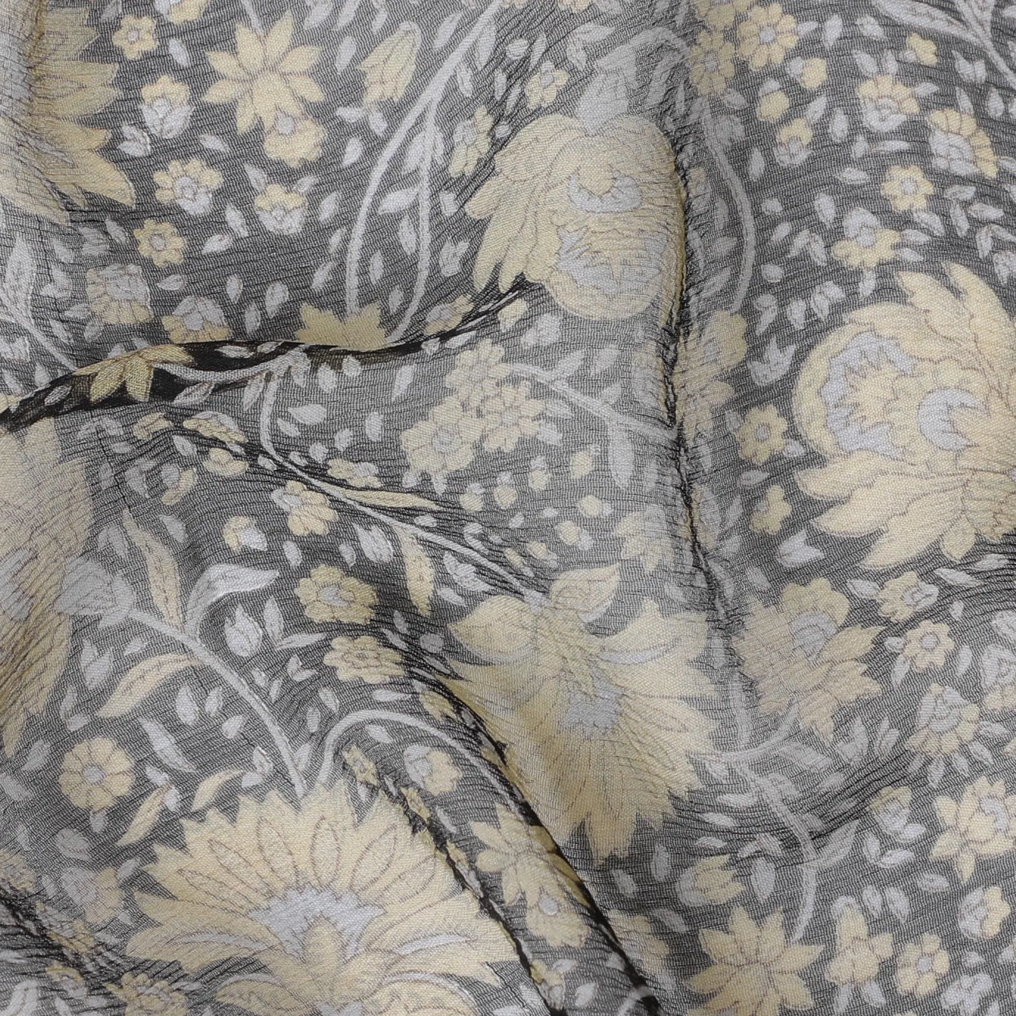 Elegant Floral Printed Black Silk Chiffon Fabric - Luxurious Drape, 110cm Width, Ideal for Fashion & Decor - Buy Online-D18167