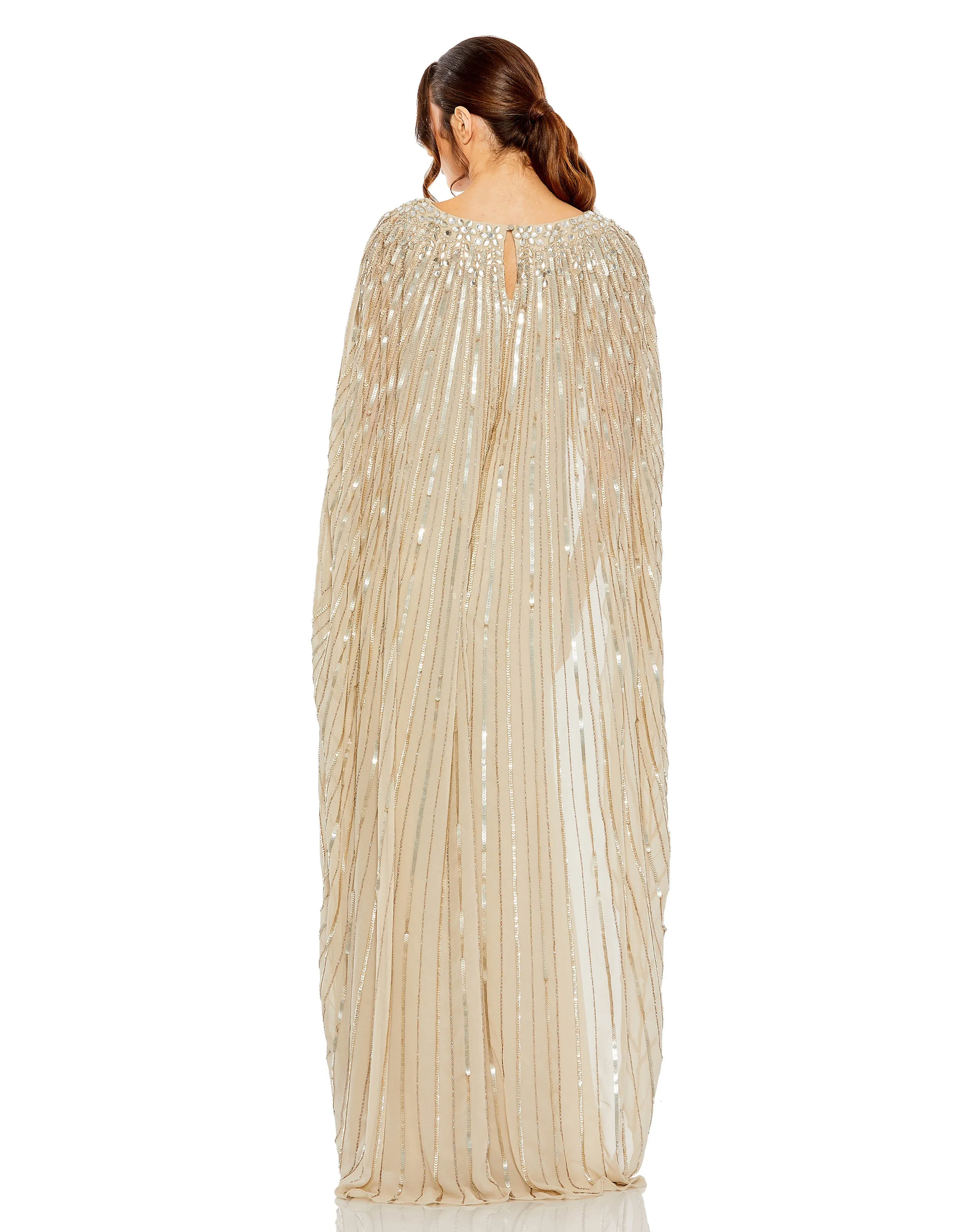 Embellished Column Cape Gown