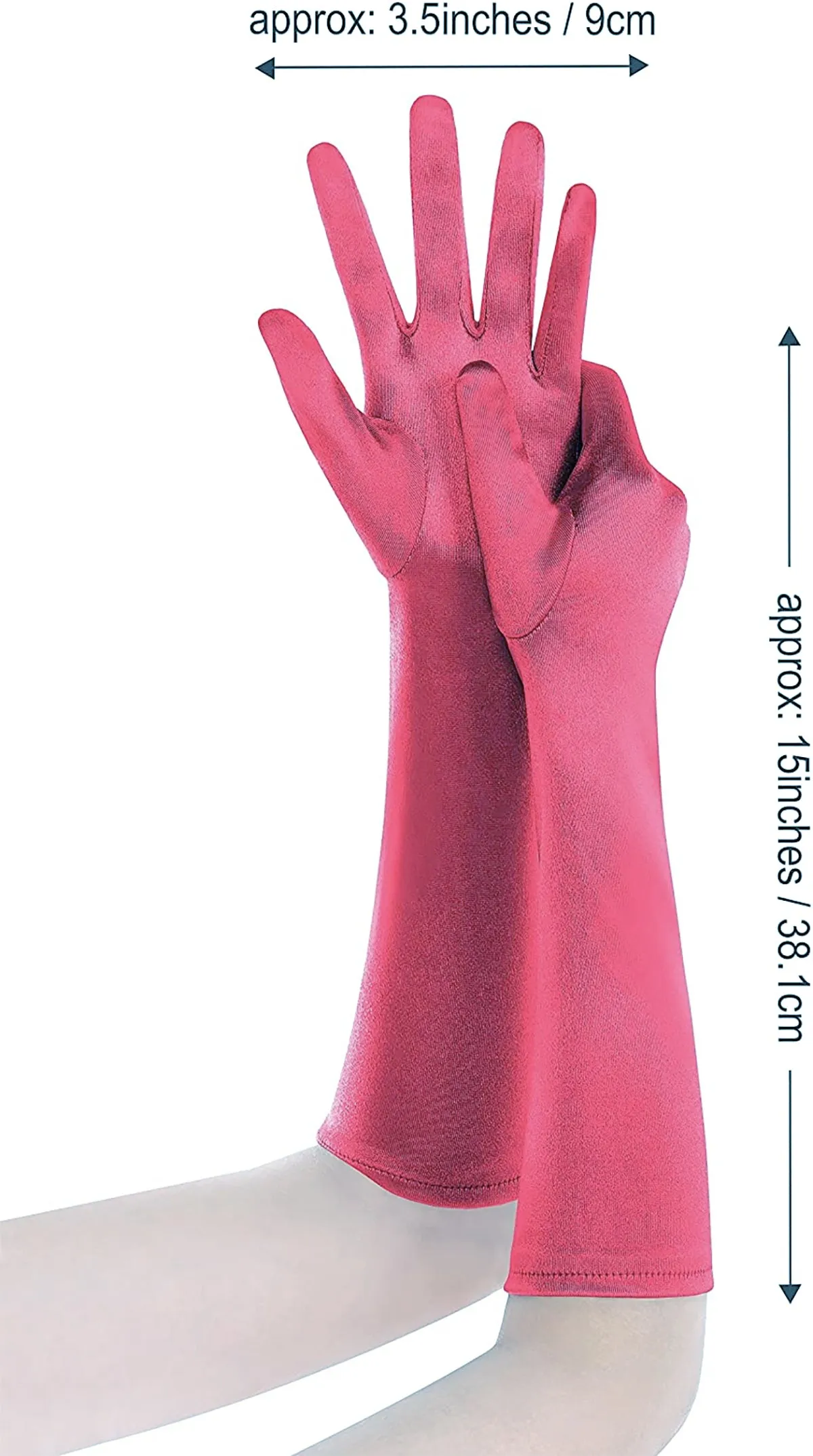 Fancydresswale hand Gloves for women for parties, long colourful satin hand cover 38 cm; Rose Red