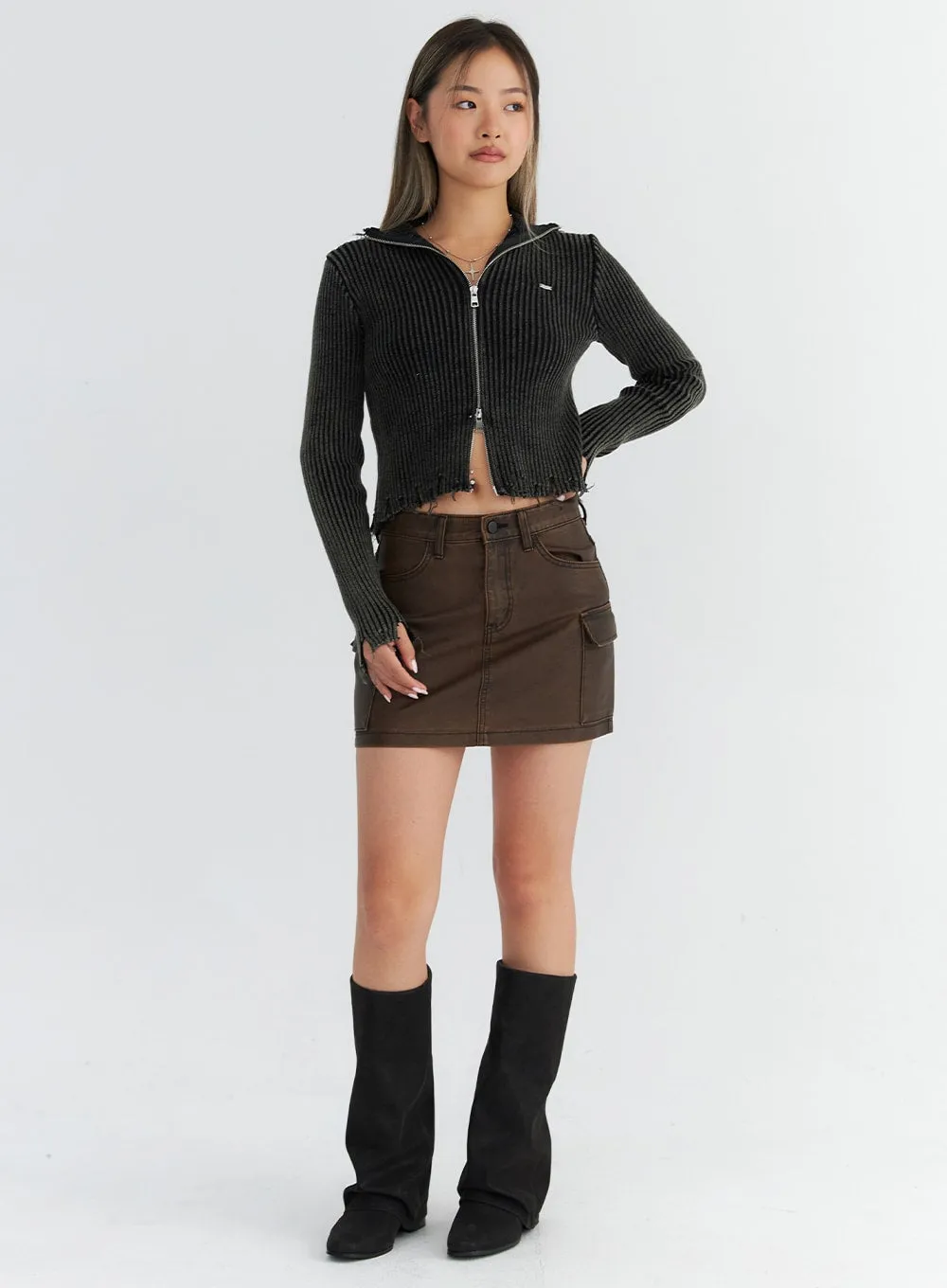 Faux Leather Cargo Mini Skirt CO310