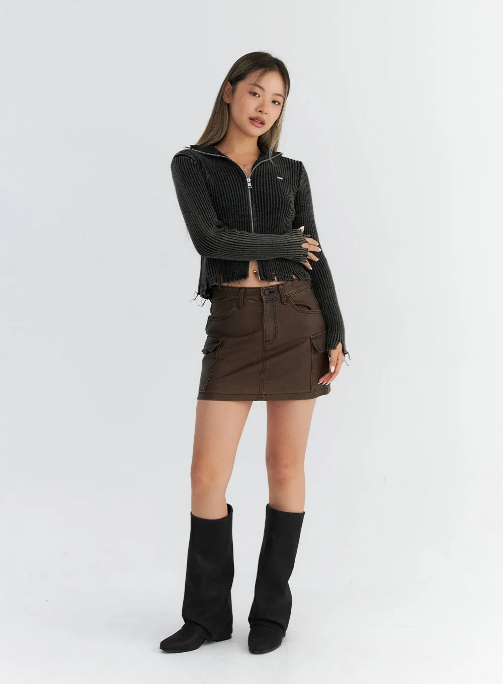 Faux Leather Cargo Mini Skirt CO310