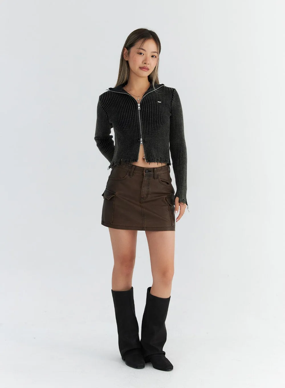 Faux Leather Cargo Mini Skirt CO310