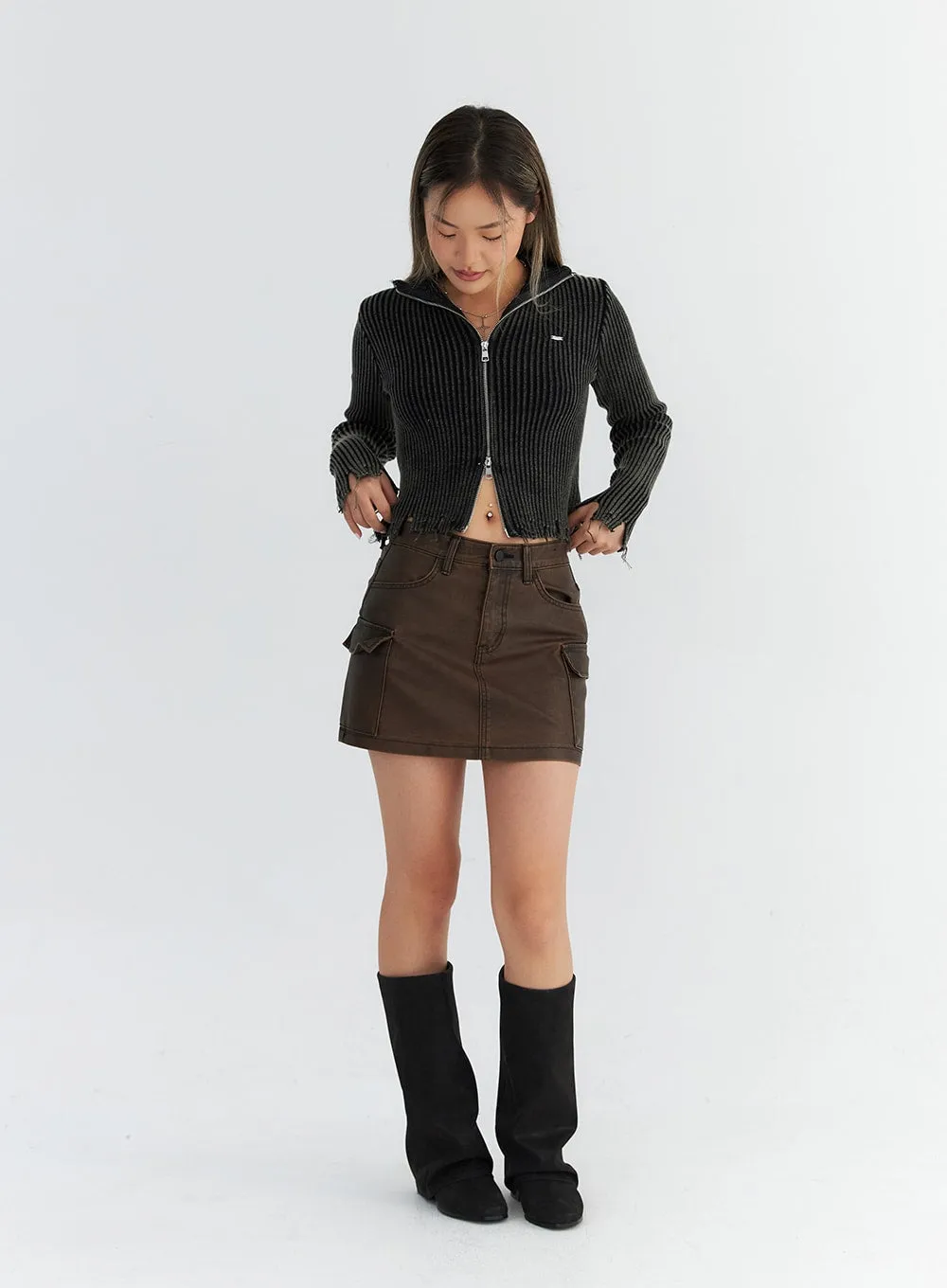 Faux Leather Cargo Mini Skirt CO310