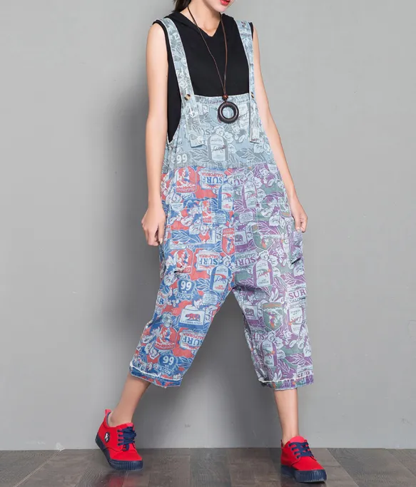 Floral Loose Denim Casual Spring Denim Overall Women Jumpsuits  QYCQ31