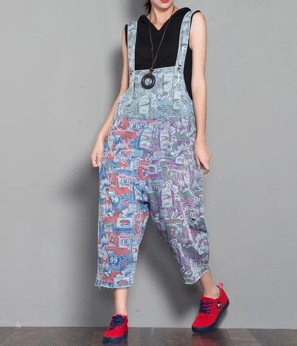 Floral Loose Denim Casual Spring Denim Overall Women Jumpsuits  QYCQ31