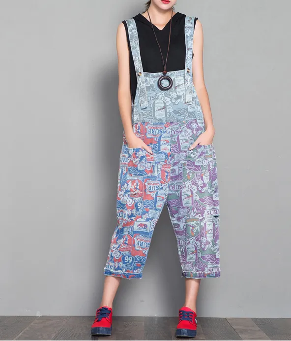 Floral Loose Denim Casual Spring Denim Overall Women Jumpsuits  QYCQ31