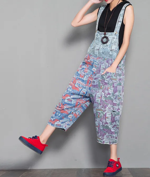 Floral Loose Denim Casual Spring Denim Overall Women Jumpsuits  QYCQ31